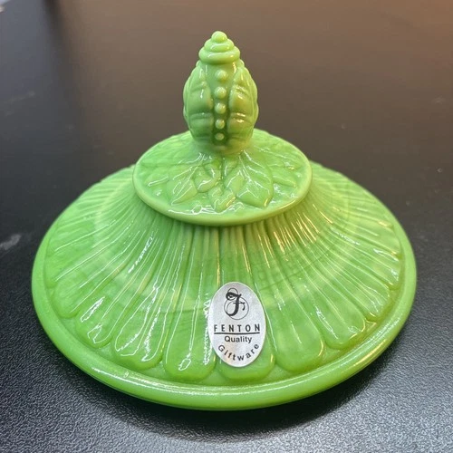 Fenton USA Green Swirl Leaves Compote Jar Lid Only