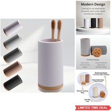 Bamboo Diatomite Toothbrush Holder Drain Holes Removable Base Off White Bathroom