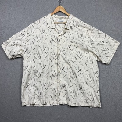 Knightsbridge Silk Blend Loop Collar Button Up Shirt Mens 2XL Beige Abstract