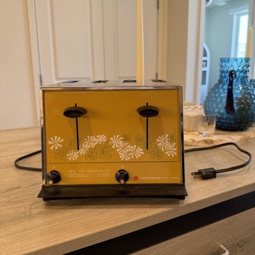 Vintage Toastmaster Sovereign Toaster Yellow Floral Chrome 4 Slice MCM 1960-70’s