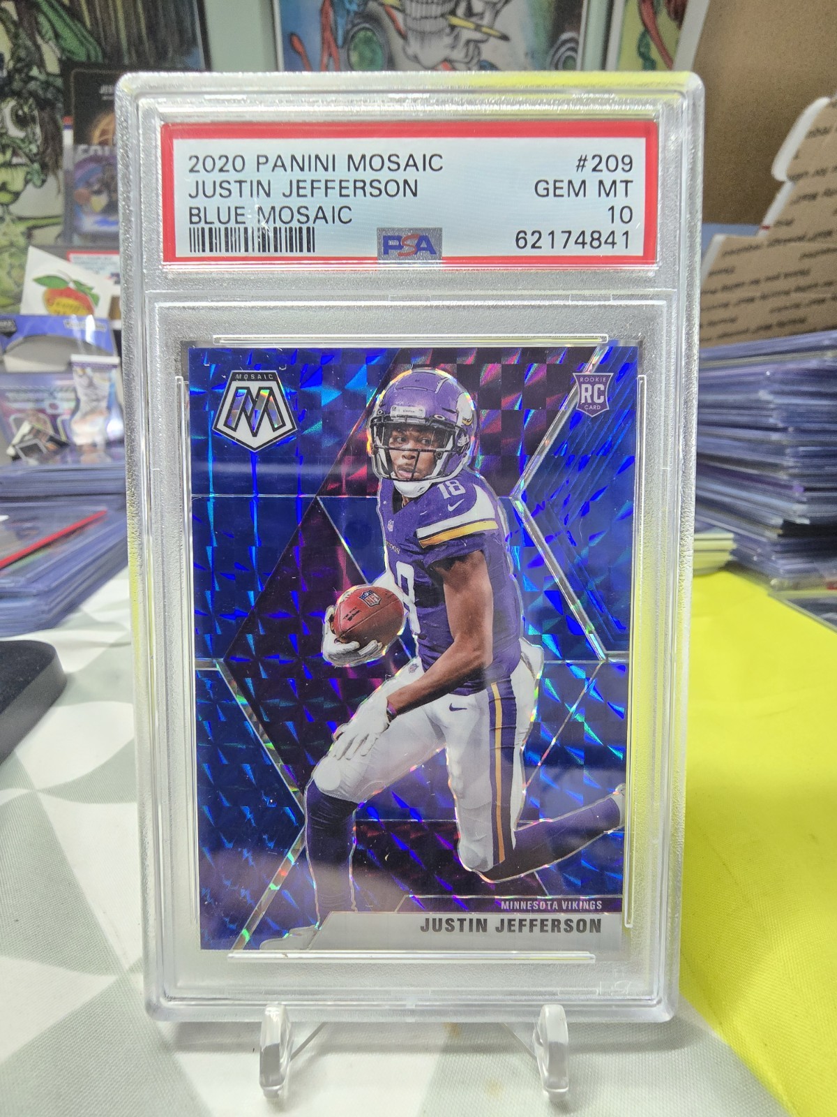 2020 Panini Mosaic Justin Jefferson /99 Blue Prizm Rookie #209 PSA 10 Vikings RC