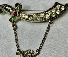 Vintage Masonic Shriners Sword with Cresent Moon on a Chain Scimitar Brooch