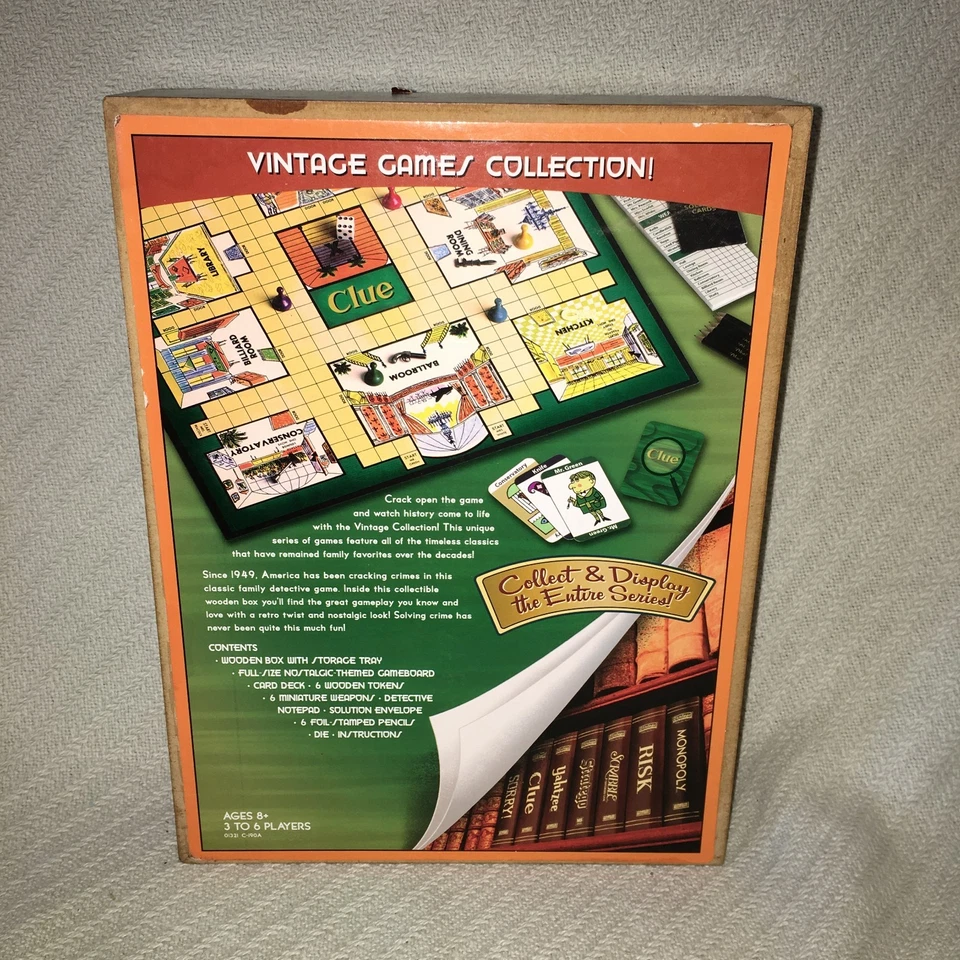 CLUE Wooden Bookshelf Edition Board Game In Portable Wood Box Collection - Image 2 of 4