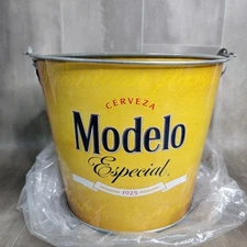 Modelo Especial Gold Metal Beer Bucket W/ Opener & Handle Mancave Bar