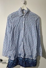 Tommy Bahama Blue White Shirt Paisley Print Roll Sleeves Women Size Small Cotton