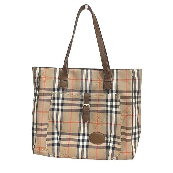 Borsa tote Burberry Nova Check in pelle di tela beige marrone vintage autentica