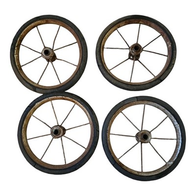 Antique Metal Spoke Baby Buggy Wheels Pedal Car Garden Cart Pumpkin Wagon  7