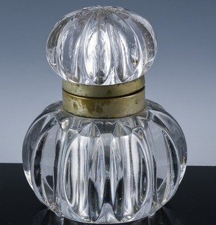 FINE LARGE ANTIQUE 19thC VICTORIAN CUT GLASS BALL FORM PAPERWEIGHT INKWELL N/R