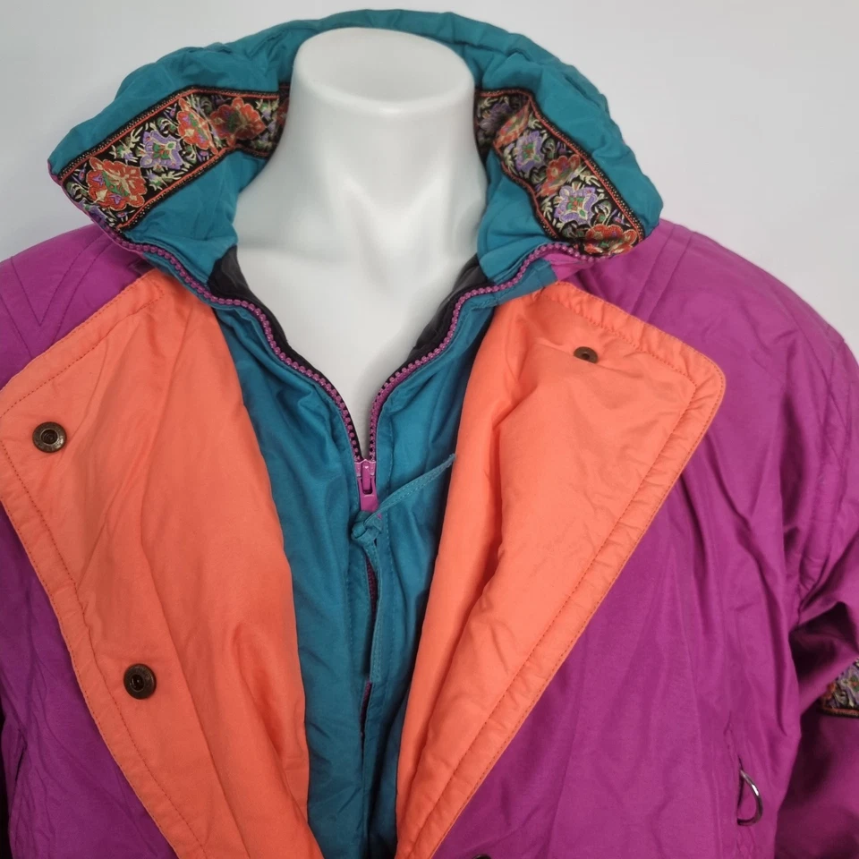 Parka de esquí Slazenger de colección de los 90 Chaqueta acolchada de invierno Bloque de color Neón Retro M Foto 3 de 4