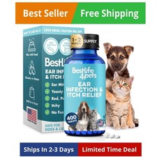 Itch Relief and Ear Infection Treatment for Dogs Cats, Natural Ear Mites Tr...