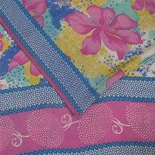 Sanskriti Vintage Saree Multicolor 100 Pure Crepe Floral Printed Sari 5Yd Fabric