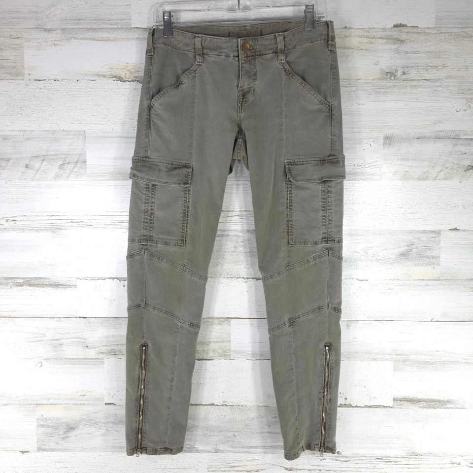 J 品牌裤子女式 28 码绿色紧身工装实用弹力踝拉链 28x27 — 第 3/4 张图片