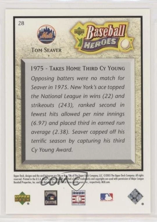 2005 Upper Deck Baseball Heroes Tom Seaver #28 HOF - Image 2 of 2