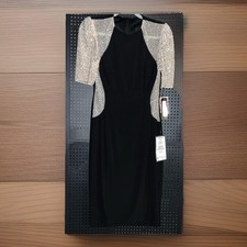 Xscape Black Illusion Crystal Sleeve Sheath Dress Size 8 NWT
