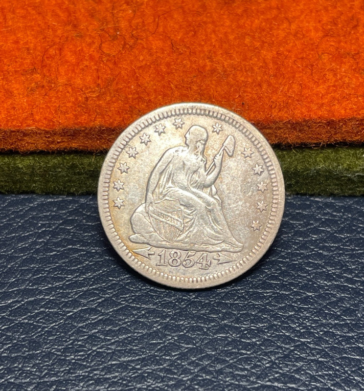 (#102360) Seated Liberty Quarter:  1854.  W/arrows.  VF