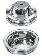 Sbc Chrome Small Block Chevy Long Water Pump Crank Pulley Double 2 Groove Lwp350