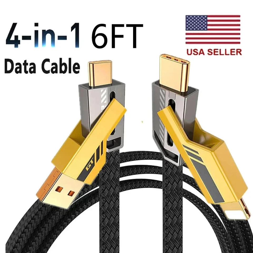 wholesale 4 in 1 Multi 65W 6FT Fast Charging USB Cable for iPhone Samsung iPad - Image 2 of 4