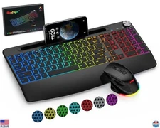 BlueFinger Backlit Wireless Keyboard & Mouse Combo - Ergonomic 2.4G Gaming Set