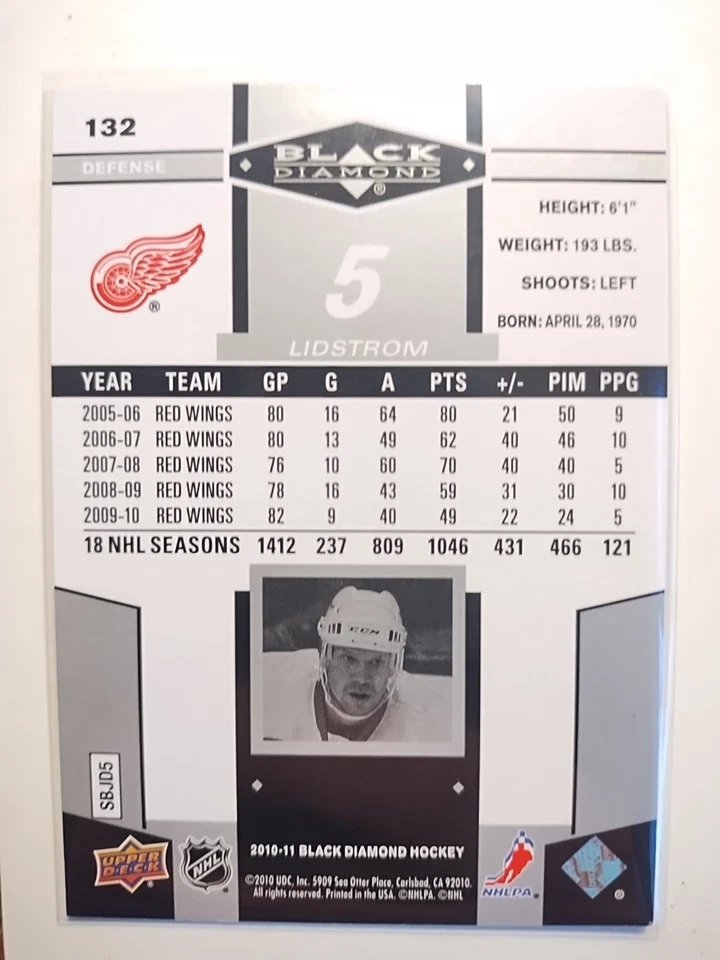 2010-11 Upper Deck Black Diamond #132 Nicklas Lidstrom 3 stars - Image 2 of 2