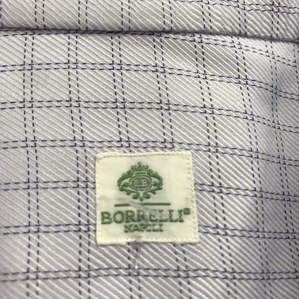 Camisa Borrelli Napoli Para Hombre 17 1/2 44 Azul Púrpura 100% Algodón Italia Manga Larga Foto 4 de 4