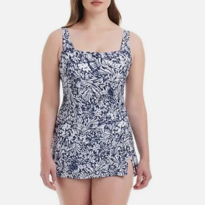 Beyond Control Women's Square Neck Swim Dress, Navy, Size XXL