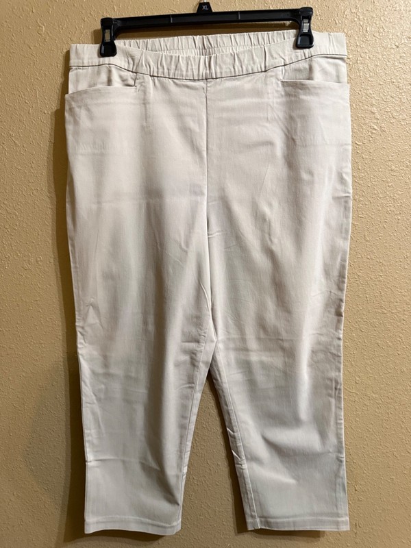 SUSAN GRAVER ULTRA STRETCH CROP PANTS SZ 18W BEIGE STRETCH SLIM LEG PULL ON