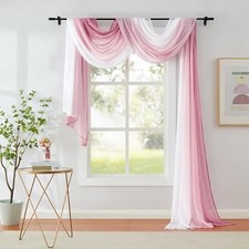 1 Piece Ombre Chiffon Sheer Window Scarf Valance Curtain 18ft for Living Pink