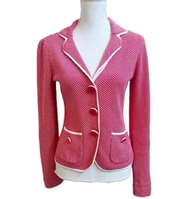 Halogen Knit Blazer 100% Cotton Red White Jacket Casual Festive Holiday Sz S