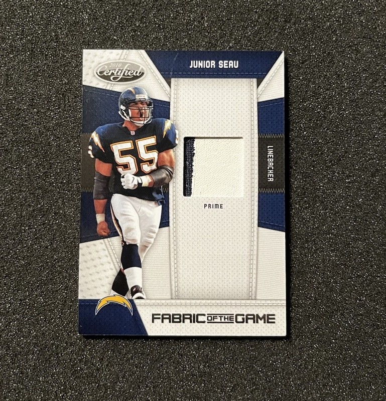 2010 Certified Fabric Of The Game Junior Seau Patch Auto/50 SP RARE Chargers HOF