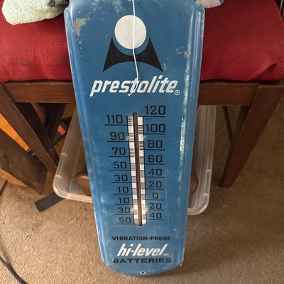 #ad 27x8 PRESTOLITE BATTERY GAS OIL ADVERTISING THERMOMETER SIGN $178.78