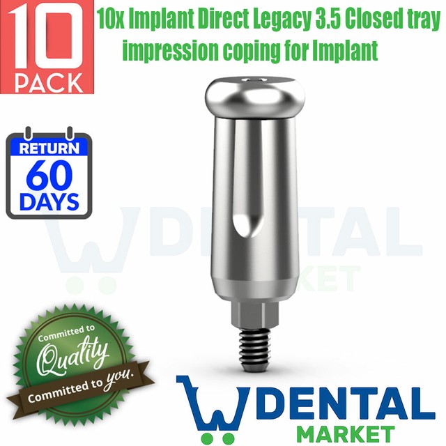 10x Implant Direct Legacy 3.5 Closed tray impression coping for Implant