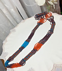Vintage Seed bead 30" necklace Opalescent Orange Ocean Blue Coco Brown Slip on