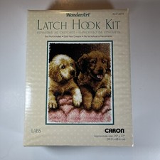 Vtg WonderArt Lab Puppies Latch Hook Kit by Caron 426168- Sealed Box 24 X 34"