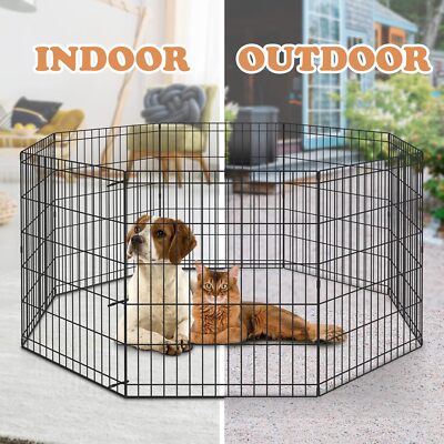 Dog Playpen Tall Large Pet Dog Fence Crate Exercise Cage 8 Panels 24/30/36/42/48