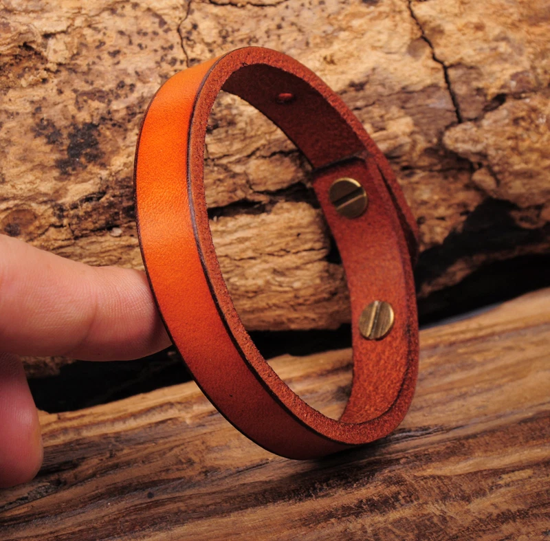 JG370 Light Brown Simply Rock Single Band Genuine Leather Bracelet Wristband - Image 4 of 4