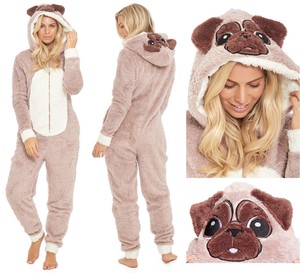 Strampler Schlafanzug Fleece Pug Dog Erwachsenen Anzug Damen Frauen Kapuzen Animal Neuheit Ebay