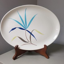 MCM VINTAGE STETSON Creation Oval Platter Hand Painted Turq Blue Yellow Leaf