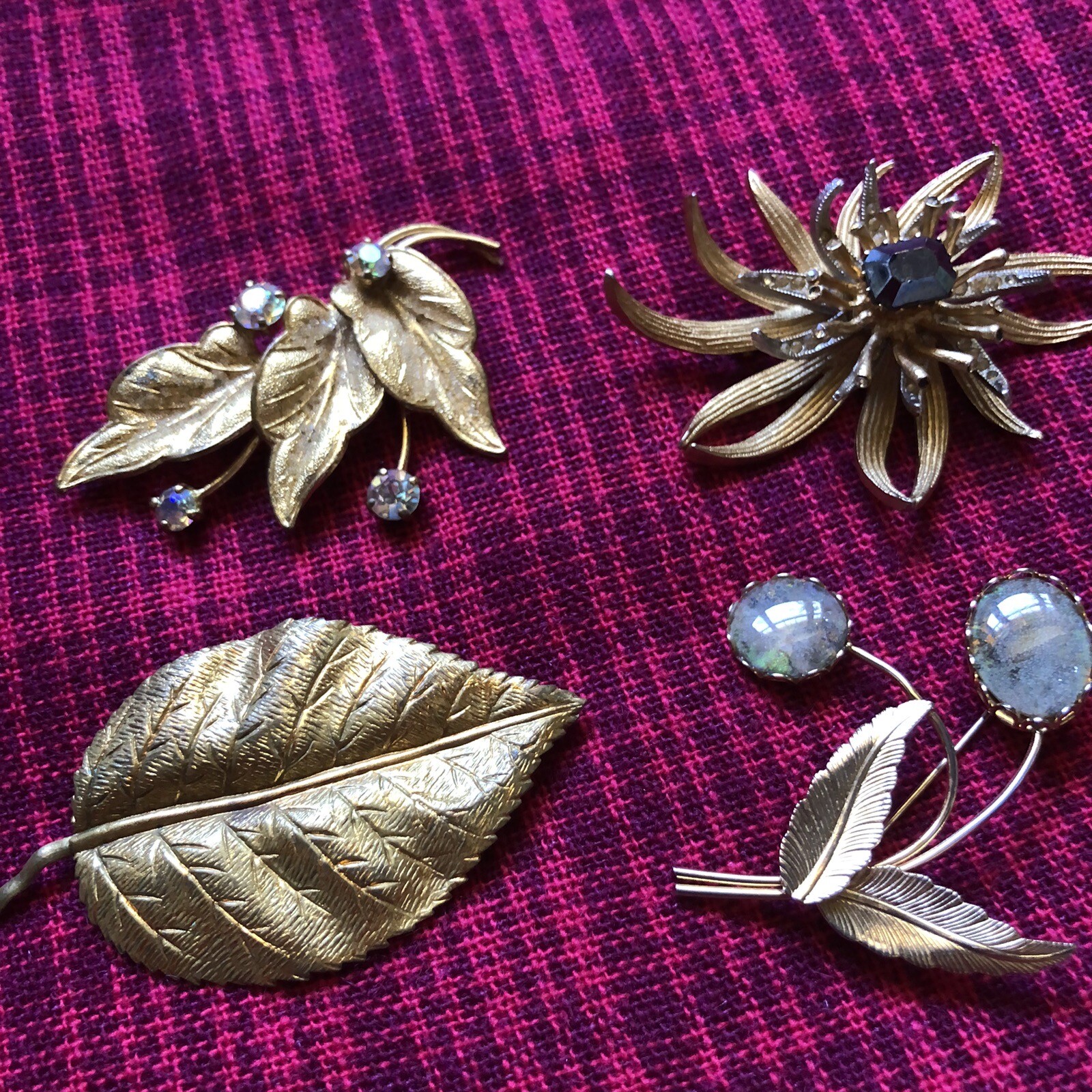 6 Vintage Brooches Crystal Opal Style Glass Diamantés Gold MCM Costume