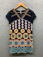Orange Creek Boho Dress Women’s M Navy Multicolor Tribal Print Lace Yoke