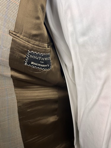SOUTHWICK Bespoke Mens Gold Houndstooth Stitch Lapel Wool Sport Coat Blazer 42 L - Picture 9 of 11