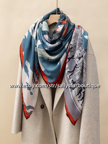 Sallys Boutique 70% Cashmere 30% Silk Wrap Scarf Parade Print 2 Face Shawl 53" - Picture 12 of 22