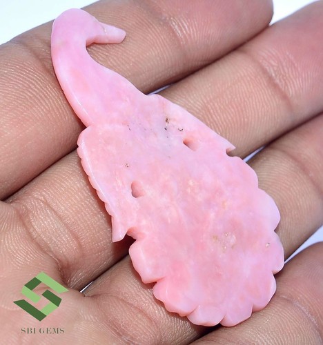 40.70 CTS Natural Pink Opal Hand Made Carving 57x30 mm Fancy Peacock Shape Gems - Picture 4 of 5