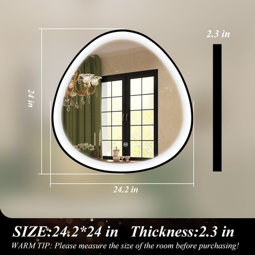 24in Black LED Round Vanity Mirror Decor for Bedroom Bathroom Color temperature - Picture 2 of 7