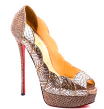 Christian Louboutin Lady Peep 150mm Gold Silver 20s Style Pumps EU 39   Rare