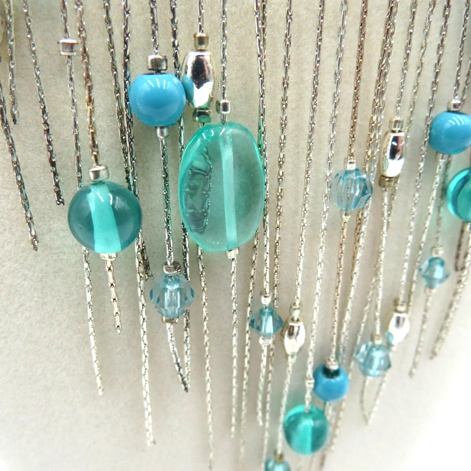 Collar Gargantilla Flecos 19" Alambre Memoria Tono Plata Cadenas Colgantes Azul Lucita Foto 3 de 4