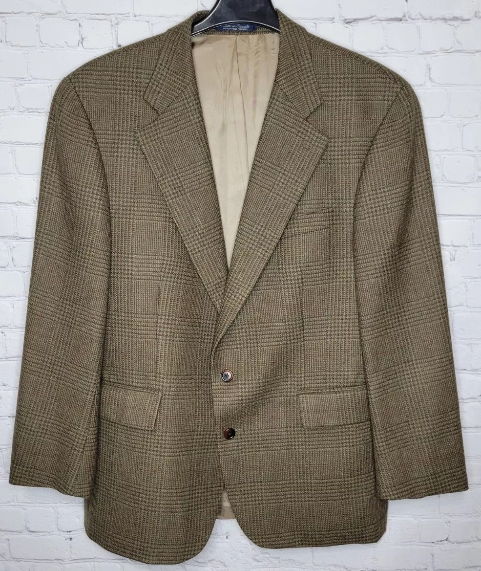Ralph Lauren Polo University Club 44 R Brown Wool Tweed Plaid