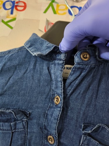 Old Navy Dress Girls S Blue Shirt Flare Tier Button Collar Chambray Denim Pocket - Picture 7 of 18