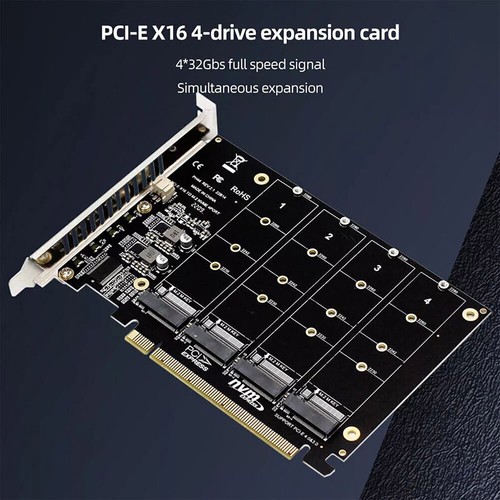 4 Port M.2 NVME SSD to PCIe 3.0 4.0 X16 Adapter 4 Disk Expansion Card 4 x 32Gbps - Afbeelding 5 van 9
