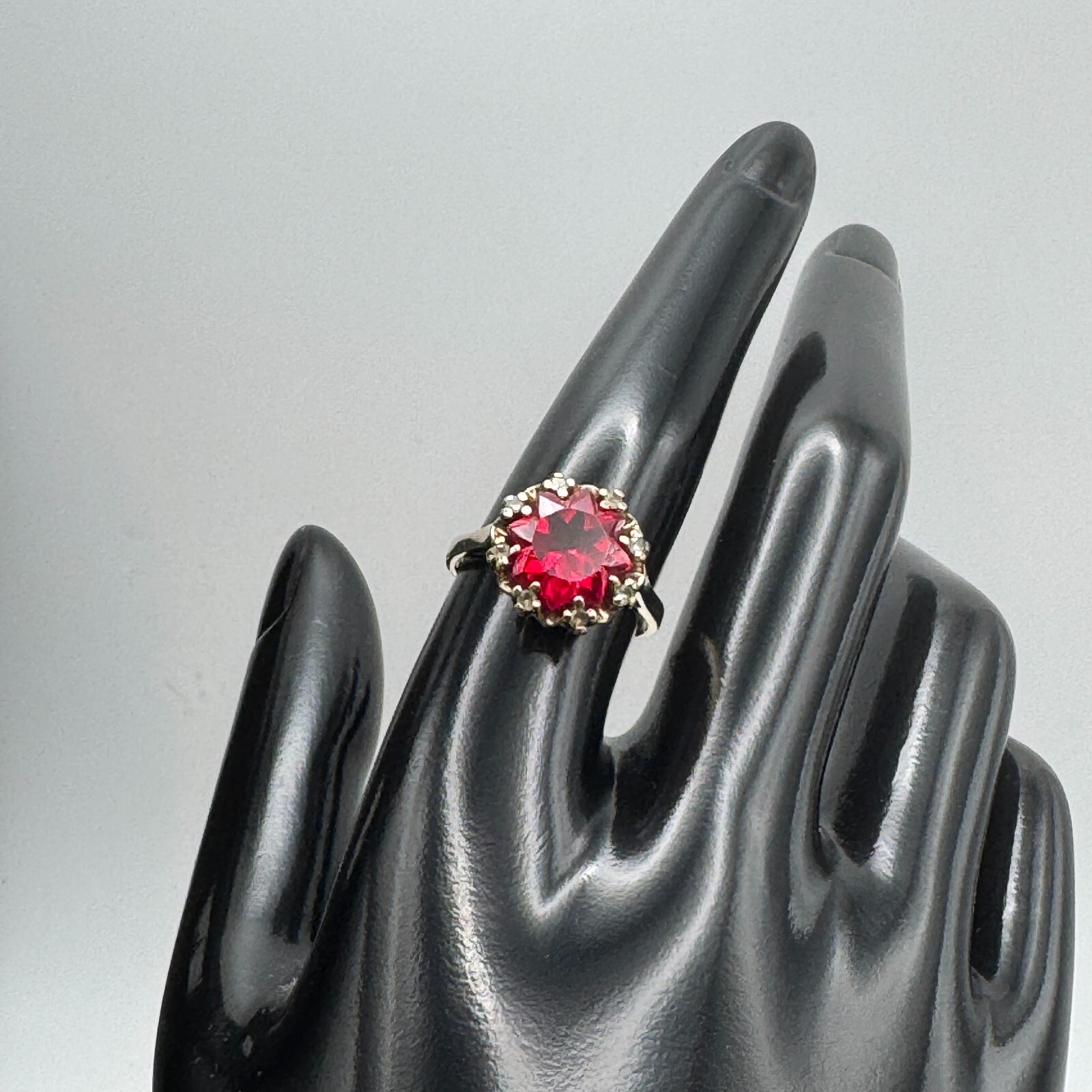 Solid 10k Gold Ring with Lab Ruby and Diamond / V… - image 9