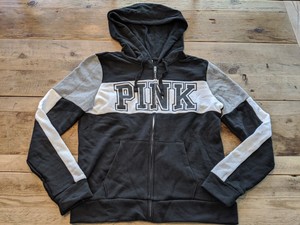 PINK VICTORIA/'S SECRET NAVY SILVER LOGO PERFECT FULL ZIP HOODIE SWEATSHIRT VS
